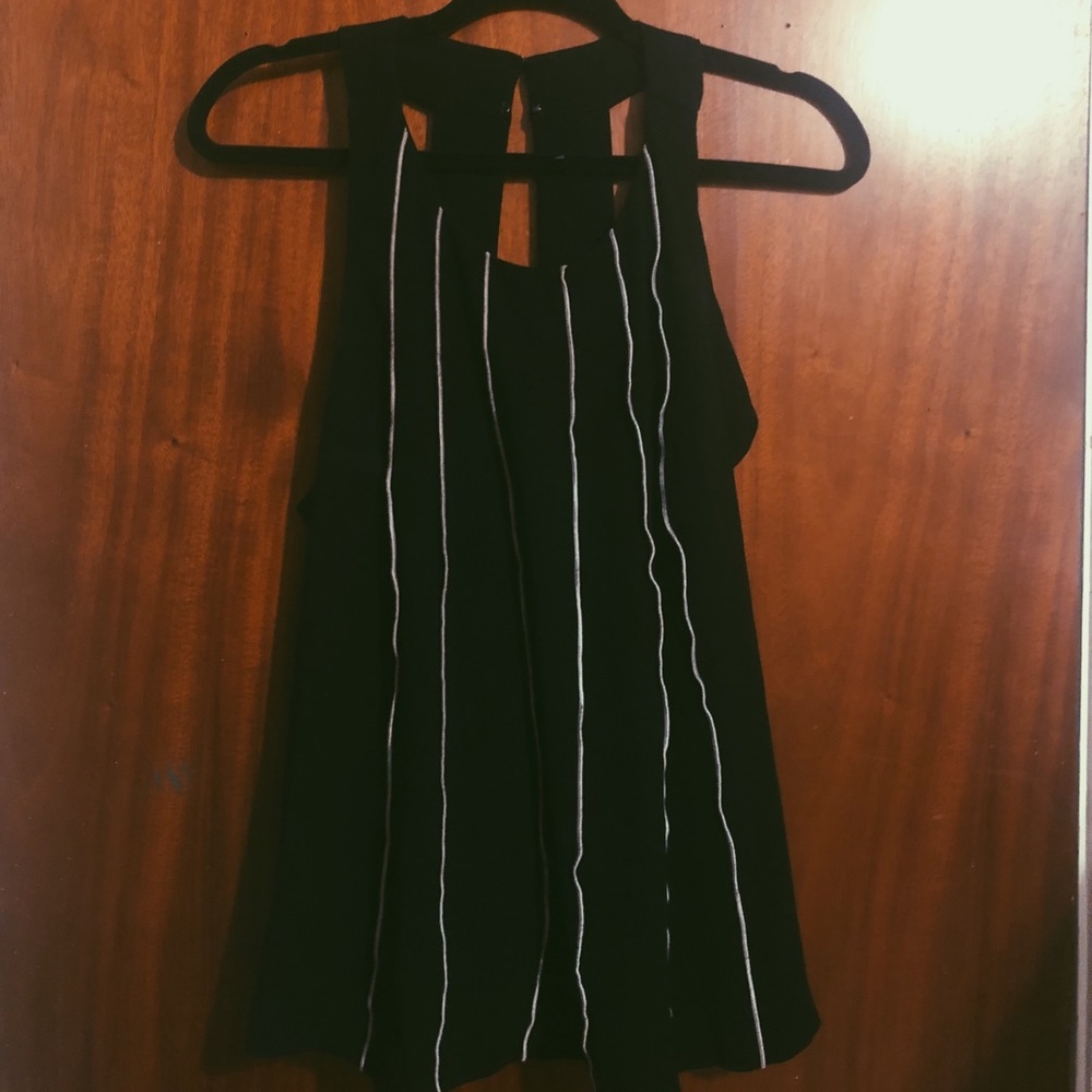 Black Anne Taylor Tank Top with White Stripes
